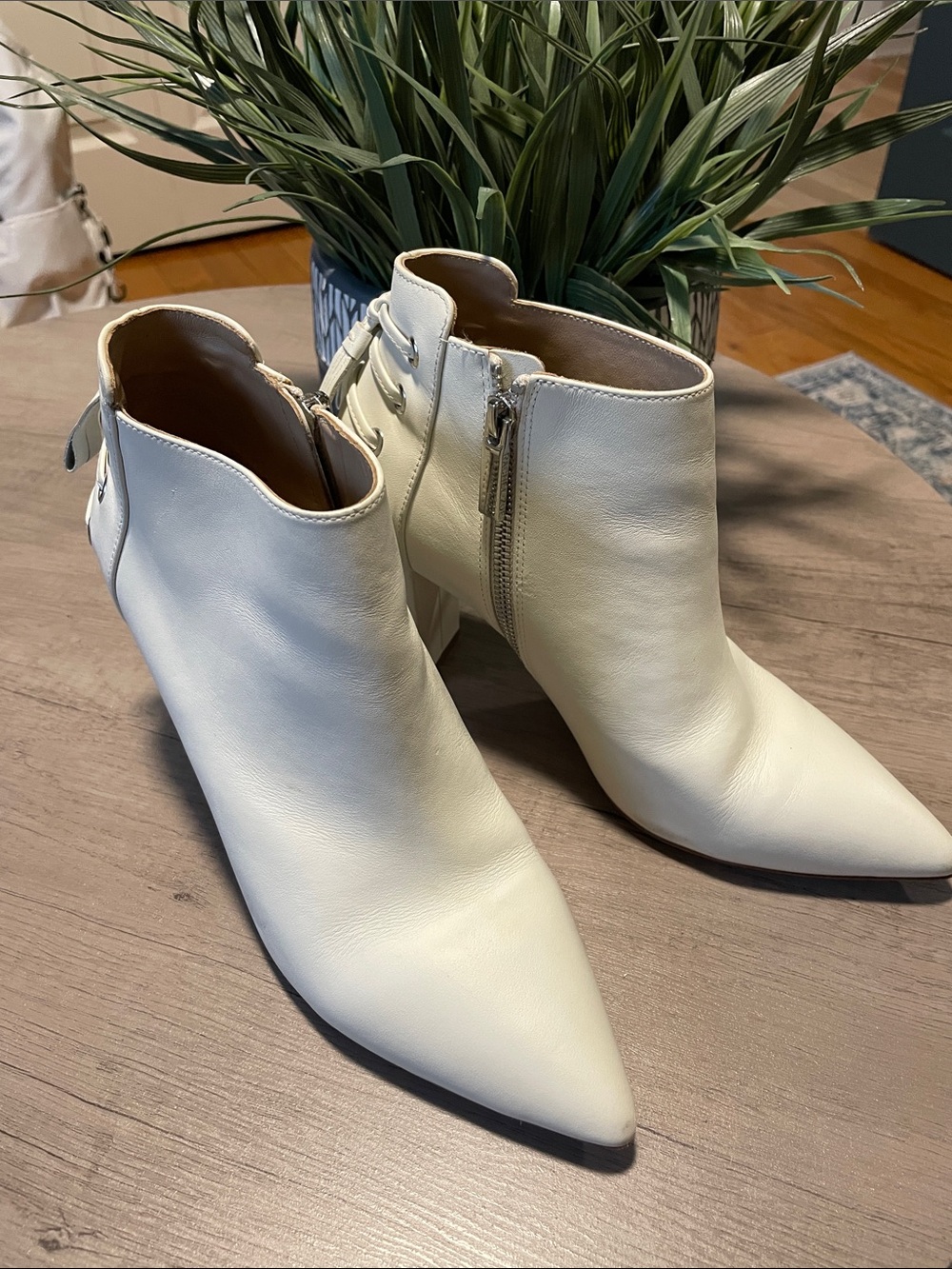 Rachel Zoe White Leather Block Heel Ankle Boots